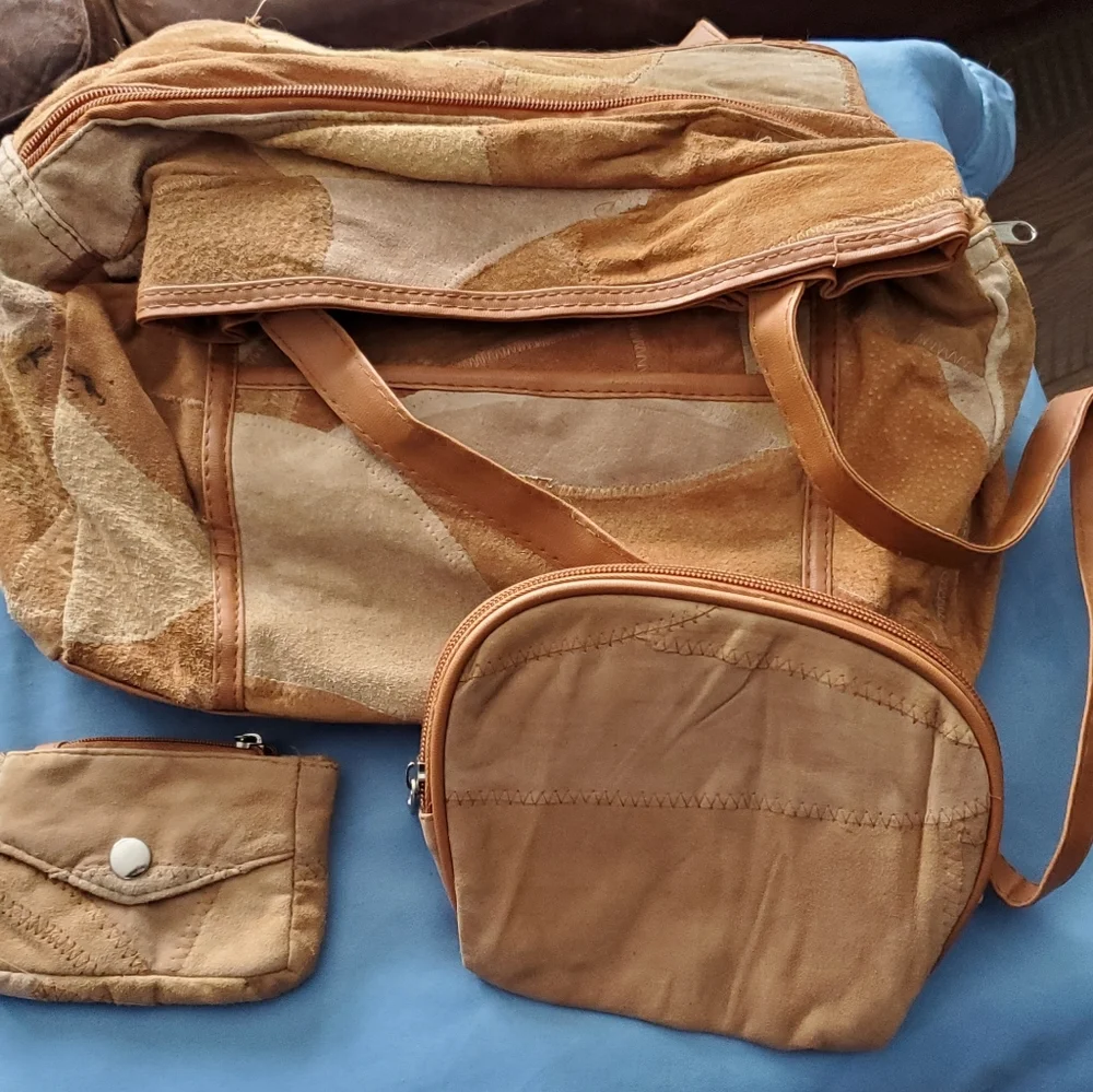 Suede Patchwork Handbag, Large Capacity, Multiple Pockets - Picture 5 of 13